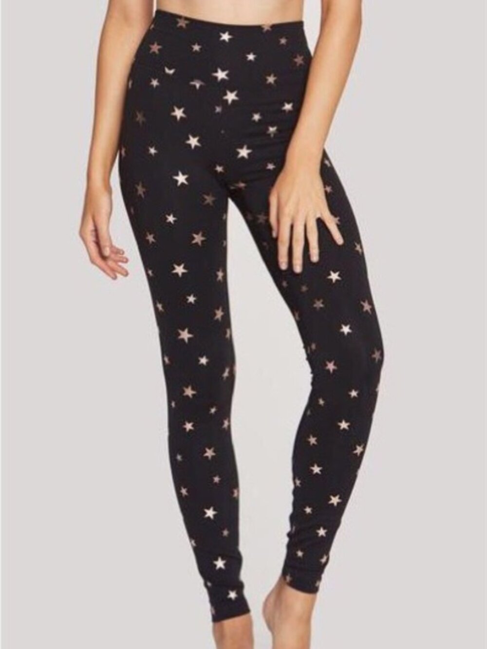 Spiritual Gangster Leggings Black Gold Star Print Metallic Workout Stretch Small